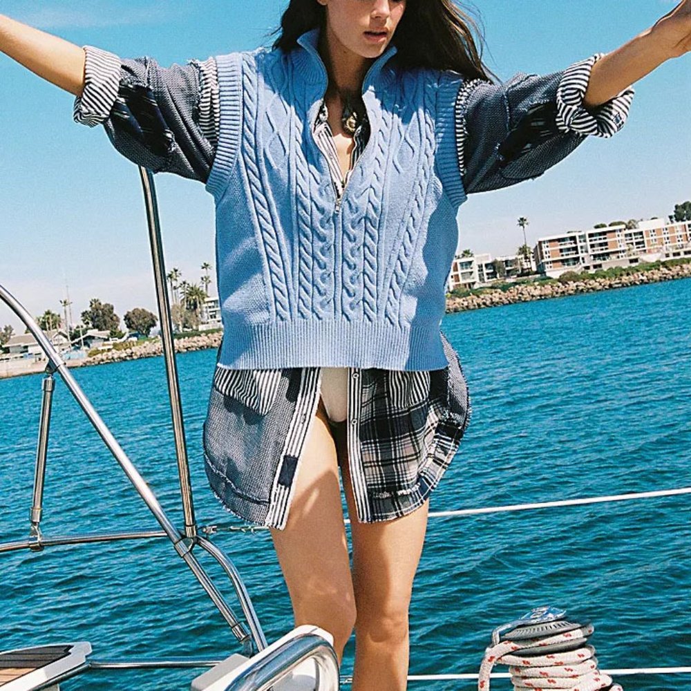 FREE PEOPLE We The Free Railroad Dreams Top / Indigo Combo - Picture 4 of 5